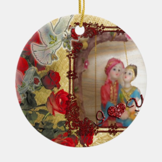 Wedding Doll Portrait Graphic Art Print Ceramic Ornament (Front)