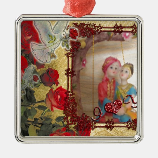 Wedding Doll Portrait Graphic Art Print Metal Ornament (Front)