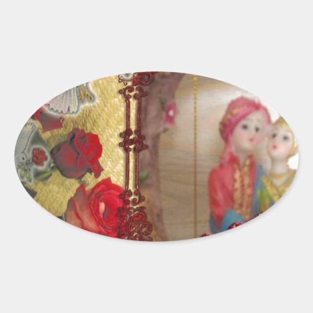 Wedding Doll Portrait Graphic Art Print Oval Sticker (Front)