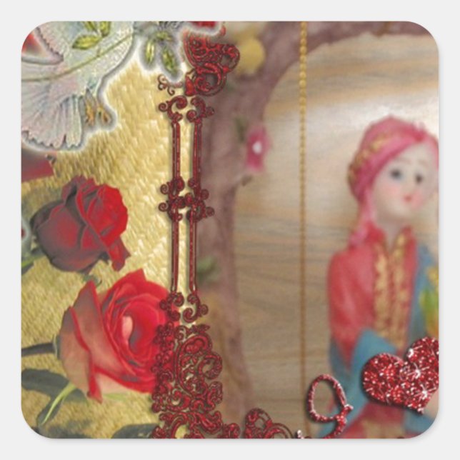 Wedding Doll Portrait Graphic Art Print Square Sticker (Front)