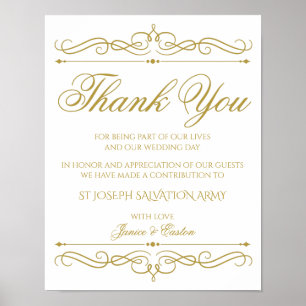 Wedding Donation Sign   Gold Swirl Calligraphy