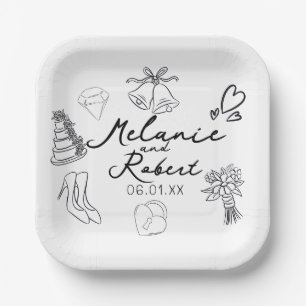 Wedding Doodle Save the Dates Wedding Anniversary  Paper Plate