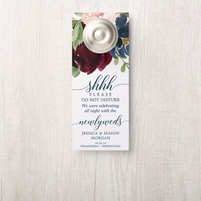 Wedding Door Hanger - Do Not Disturb - Burgundy (On Knob)