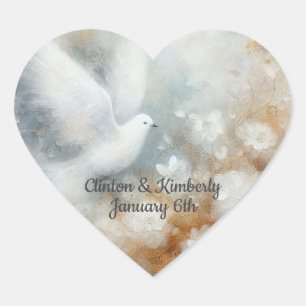 Wedding Dove Floral Customizable Heart Sticker