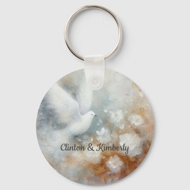 Wedding Dove Floral Key Chain - Customizable (Front)