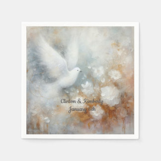 Wedding Dove Floral Paper Napkins - Customizable