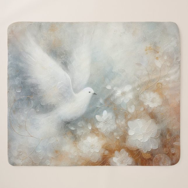 Wedding Dove Floral Sherpa Blanket (Front (Horizontal))