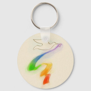 Wedding Dove with Rainbow Ribbon Keychain