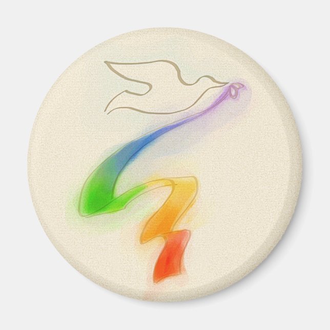 Wedding Dove with Rainbow Ribbon Magnet (Front)