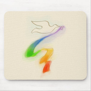 Wedding Dove with Rainbow Ribbon Mouse Pad