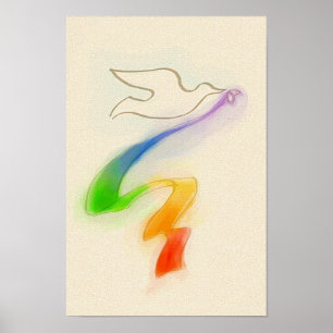 Wedding Dove with Rainbow Ribbon Poster