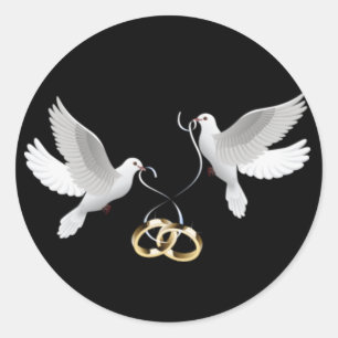 Wedding Doves Black Round Stickers