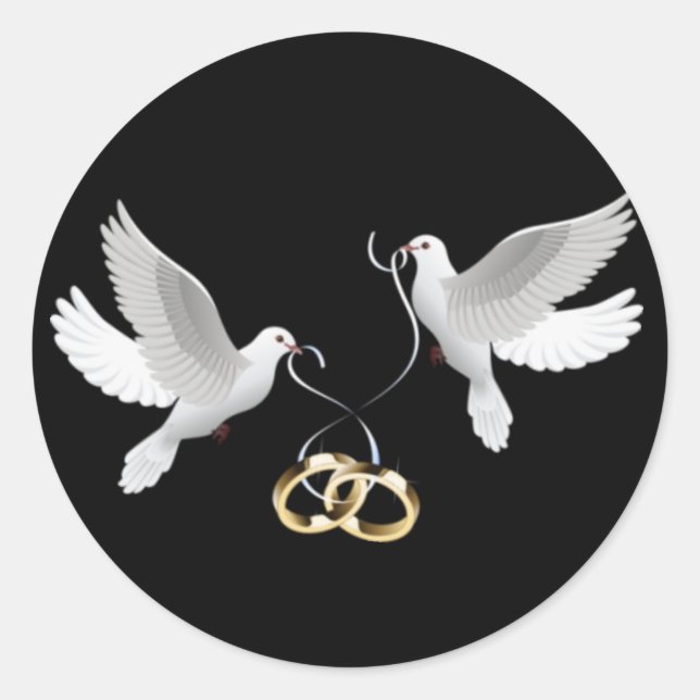 Wedding Doves Black Round Stickers (Front)