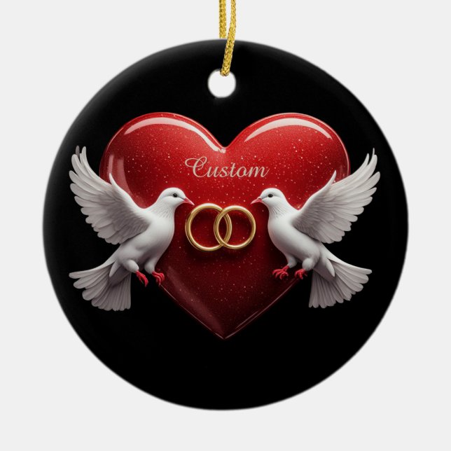 Wedding Doves Heart Romantic Anniversary Gift Ceramic Ornament (Front)