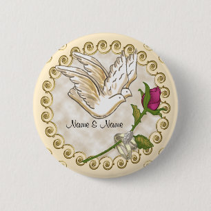 Wedding Doves Rose 2 Inch Round Button