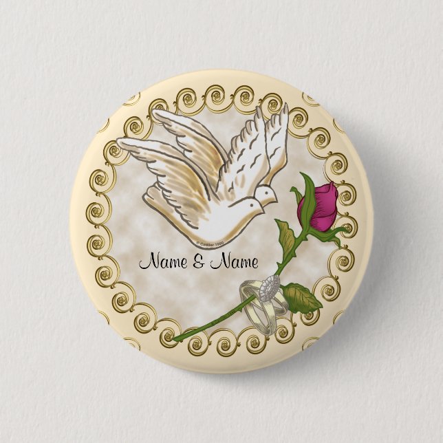 Wedding Doves Rose 2 Inch Round Button (Front)