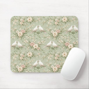 Wedding Doves with Roses and Ribbons Mouse Pad
