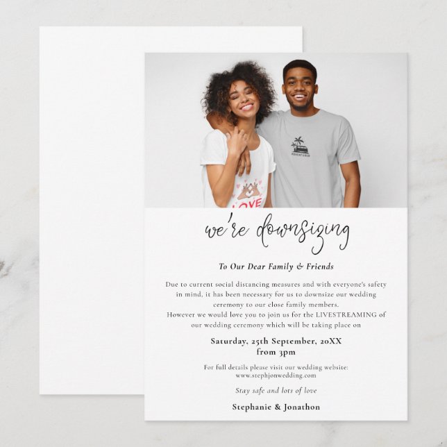 Wedding Downsizing Photo Script Modern Announcement (Front/Back)