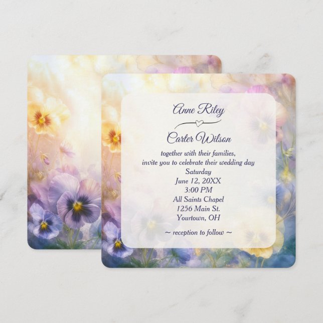 Wedding Dreamy Pansy Abstract Invitation (Front/Back)