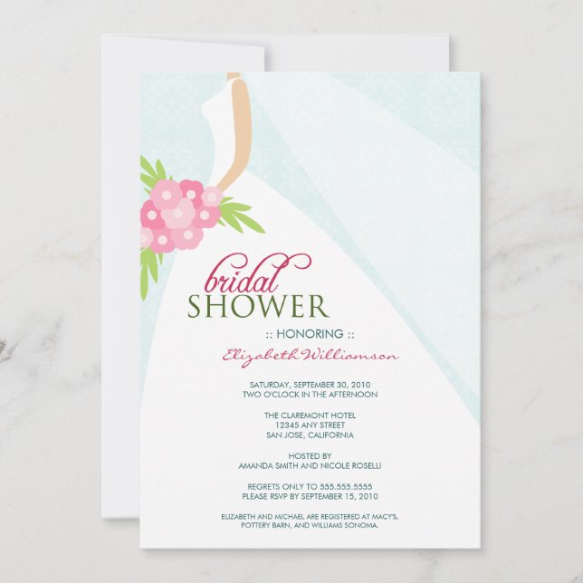 Wedding Dress_2 Bridal Shower Invitation (blue) (Front)