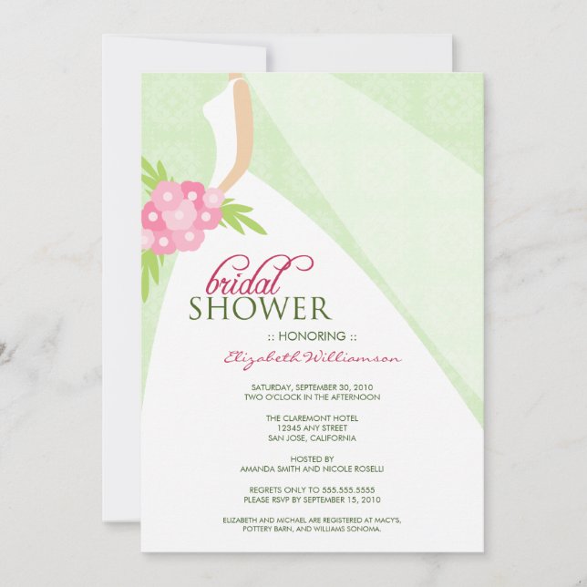 Wedding Dress_2 Bridal Shower Invitation (mint) (Front)
