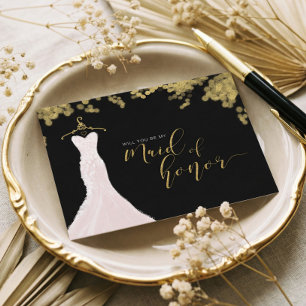 Wedding Dress Black Gold Will You Be Maid of Honou Invitation Postcard