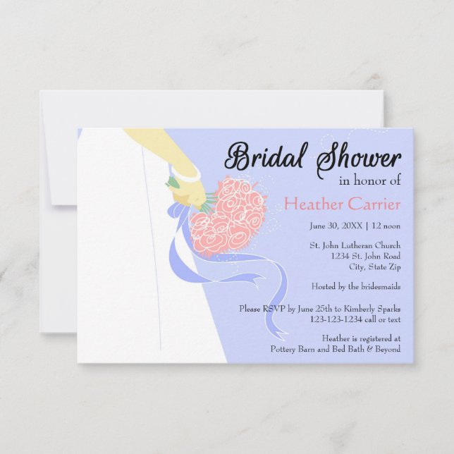 Wedding Dress & Bouquet - 3x5 Bridal Shower Invite (Front)