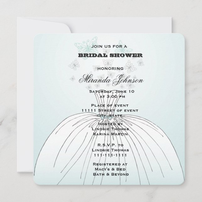 Wedding Dress Butterflies Bridal Shower Invitation (Front)