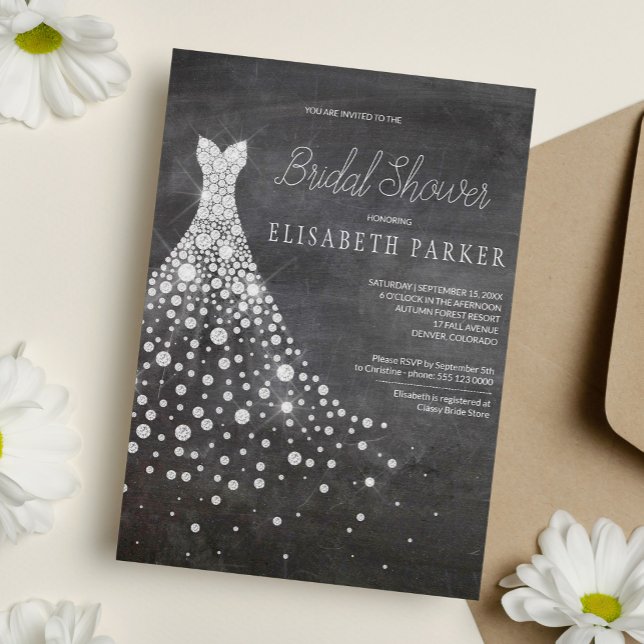 Wedding Dress Chalkboard Rustic Bridal Shower Invitation (Creator Uploaded)