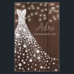 Wedding dress elegant bridal shower advice card<br><div class="desc">White shiny diamonds wedding dress on a dark dark brown barn wood with strings of twinkle lights background making a simple modern elegant bridal shower advice card.</div>