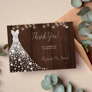 Wedding dress elegant wood bridal shower thank you card