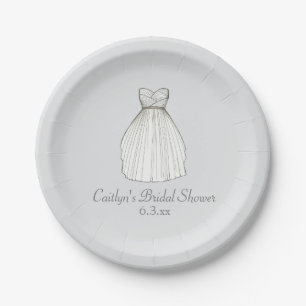 Wedding Dress Gown Bride Bridal Shower Plates