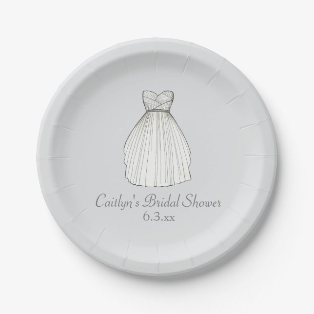 Wedding Dress Gown Bride Bridal Shower Plates (Front)