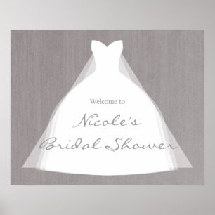 Wedding Dress Modern Glamour Bridal Shower Grey Poster