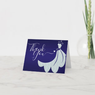 Wedding Dress on Cobalt Blue   Bridal Shower Thank You Card