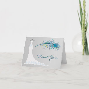 Wedding dress, Peacock feather Thank you Card