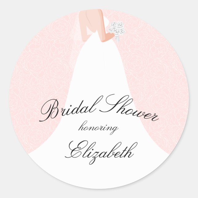 Wedding Dress Pink Bridal Shower Classic Round Sticker (Front)