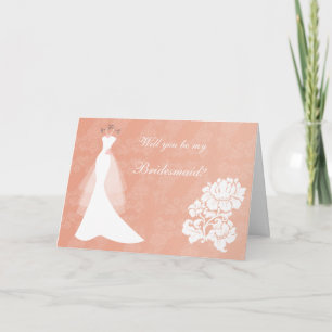 Wedding dress, rose on coral Bridesmaid card