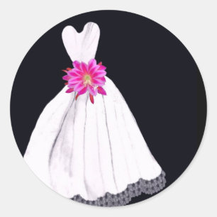 Wedding Dress with Pink Tropical Flower Bouquet Classic Round Sticker