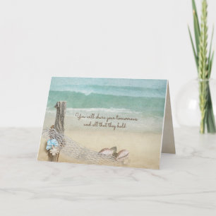 wedding driftwood and nautical net with shells card