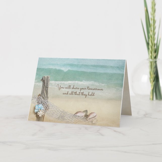 wedding driftwood and nautical net with shells card (Front)