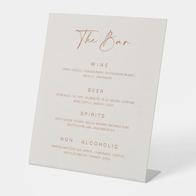 Wedding Drink Menu Bar Reception L201 Pedestal Sign (Front)
