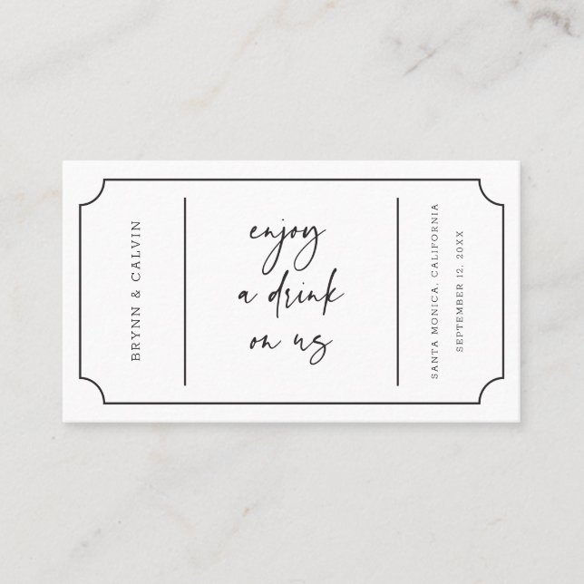 Wedding Drink Ticket Reception Bar Token Card B613 (Front)