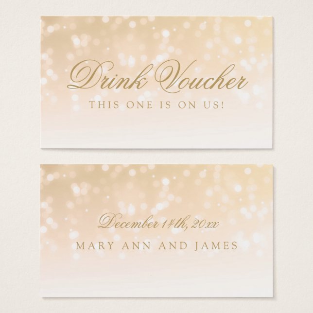 Wedding Drink Voucher Gold Bokeh Sparkle Lights (Front & Back)