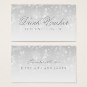 Wedding Drink Voucher Silver Bokeh Sparkle Lights