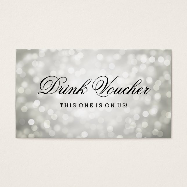 Wedding Drink Voucher Silver Glitter Lights (Front)