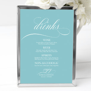 Wedding Drinks Bar Menu Sign Chic Purist Blue