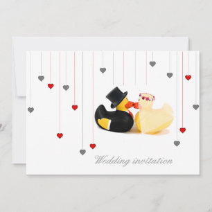 Wedding ducks 4 and two hearts wedding invitation