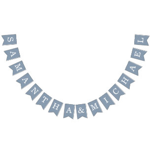 Wedding Dusty Blue Bride & Groom Names Simple Bunting Flags