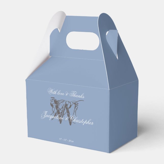 Wedding Dusty Blue Classic Monogram Name Cool  Favor Box (Front Side)